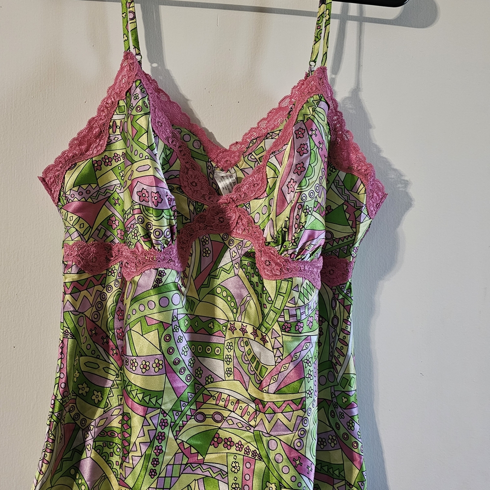 Cabernet Green and Pink Lace Trim Chemise